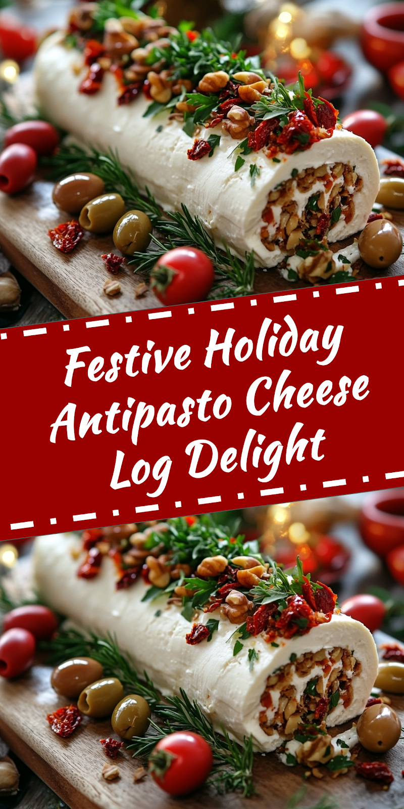 Festive Holiday Antipasto Cheese Log