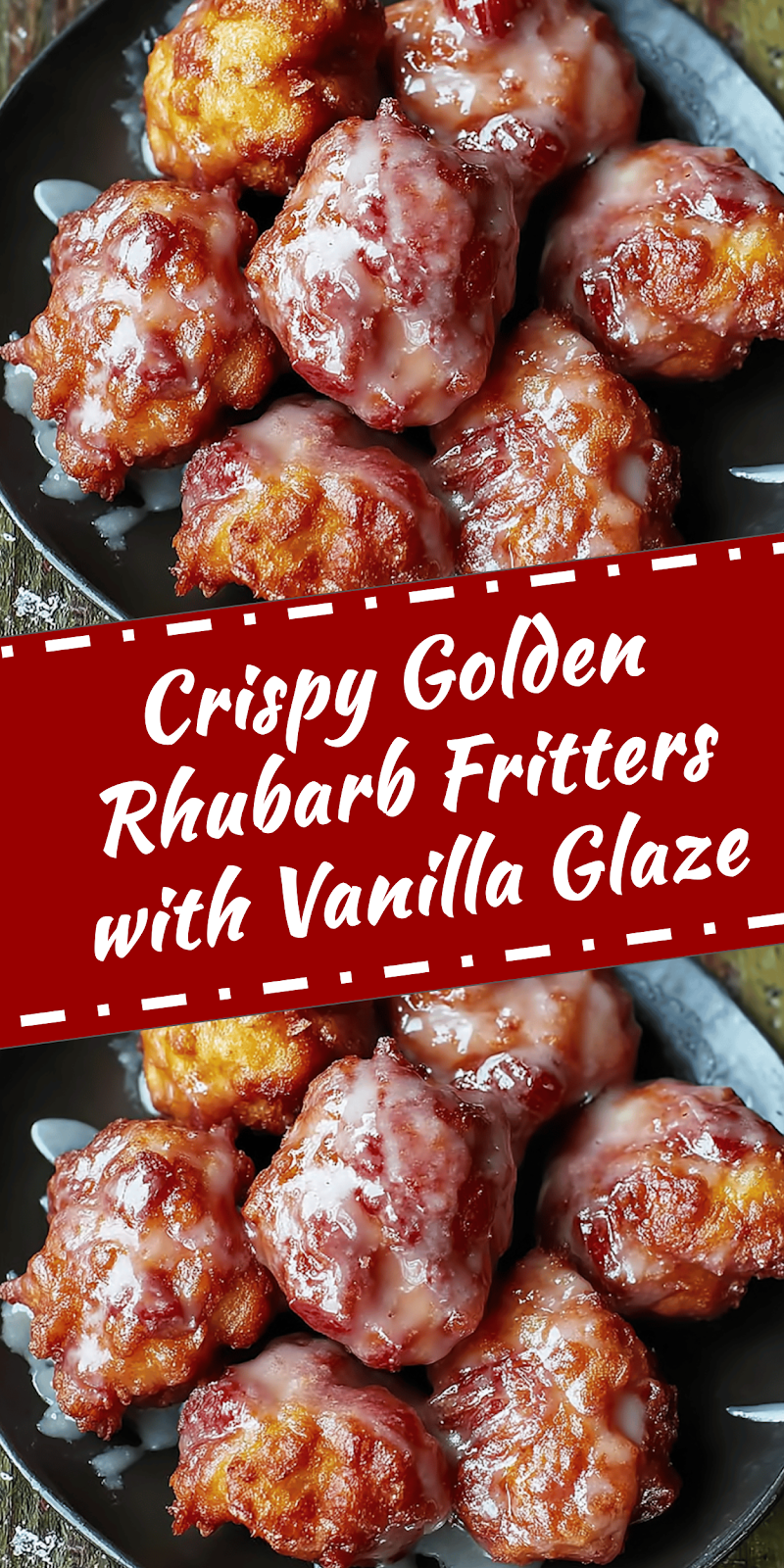 Golden Rhubarb Fritters with Vanilla Glaze