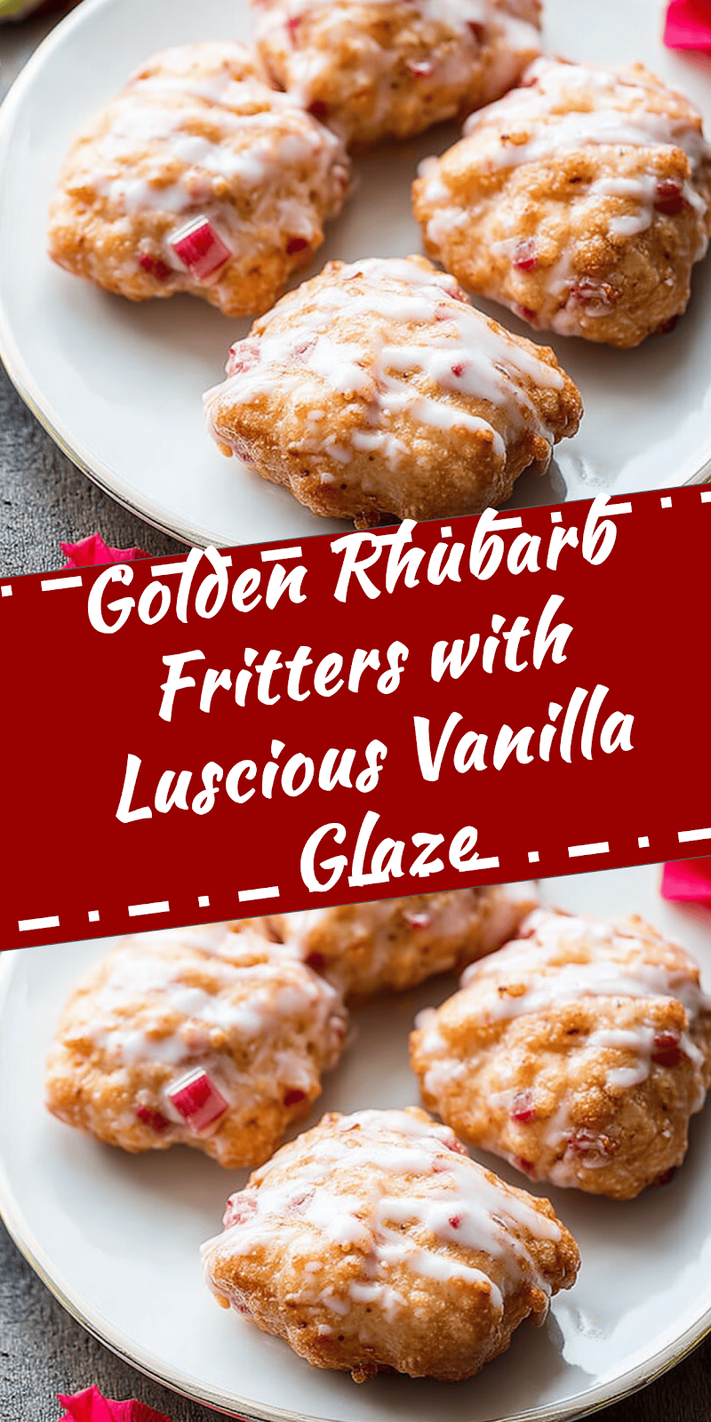 Golden Rhubarb Fritters with Vanilla Glaze